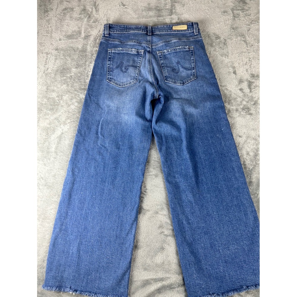 AG Adriano Goldschmied Saige Wide Leg Crop Jean 27 Mid Rise Raw Hem Medium Wash - Picture 9 of 11